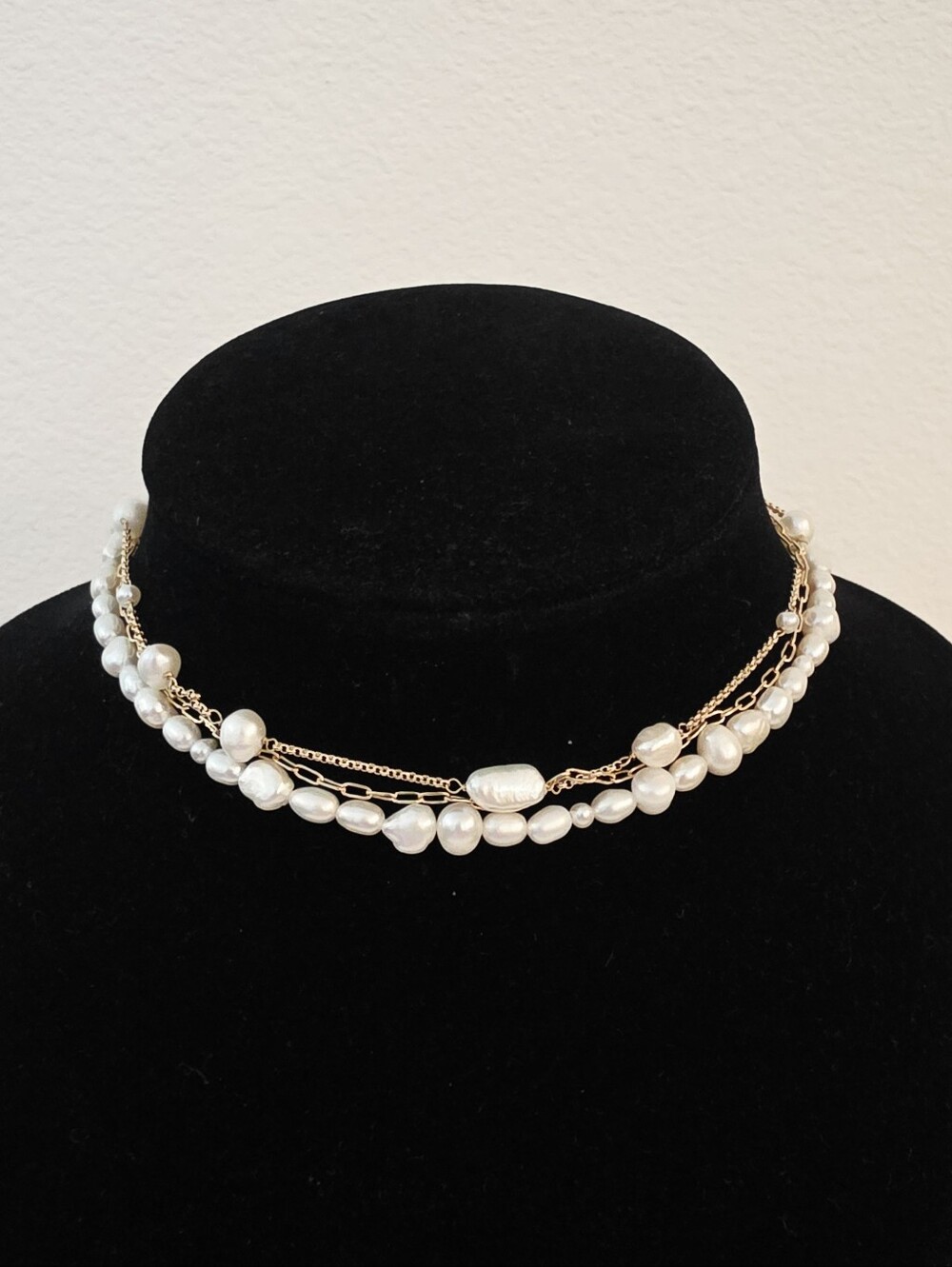 Lili Claspe Delicate Elegant Layered Pearl Choker Necklace 14k Goldplated 14"+4"
